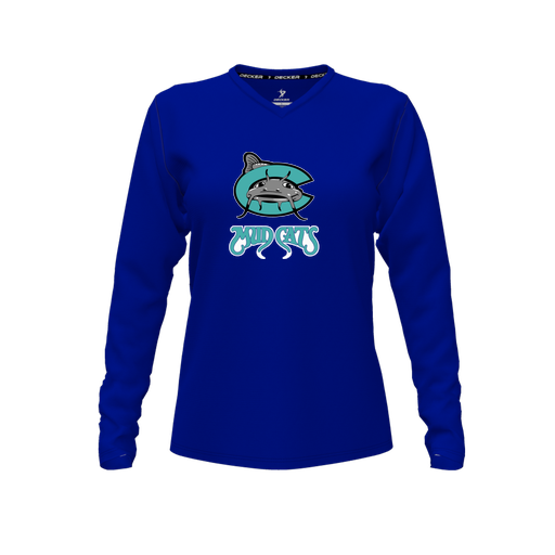 [CUS-DFW-TEES-CMF-VNK-LSL-RYL-FYXS-LOGO1] Decker Comfort T-Shirt (Female Youth XS, Royal, V Neck, Logo 1, Long Sleeve)