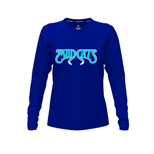 [CUS-DFW-TEES-CMF-VNK-LSL-RYL-FYXS-LOGO2] Decker Comfort T-Shirt (Female Youth XS, Royal, V Neck, Logo 2, Long Sleeve)