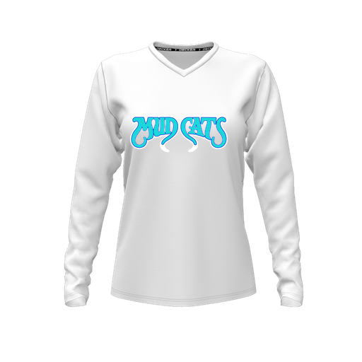 [CUS-DFW-TEES-PER-VNK-LSL-WHT-FYXS-LOGO2] Decker Performance T-Shirt (Female Youth XS, White, V Neck, Logo 2, Long Sleeve)