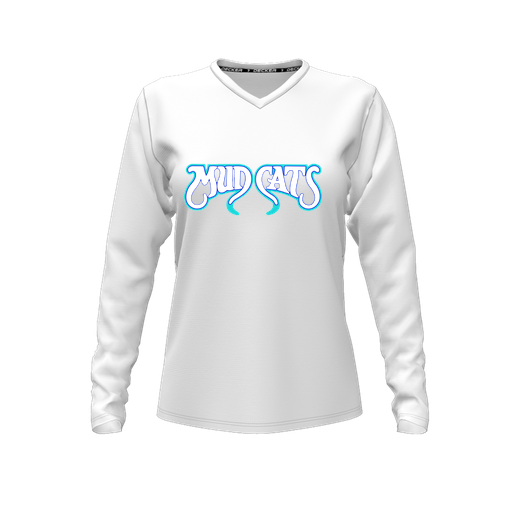 [CUS-DFW-TEES-PER-VNK-LSL-WHT-FYXS-LOGO3] Decker Performance T-Shirt (Female Youth XS, White, V Neck, Logo 3, Long Sleeve)