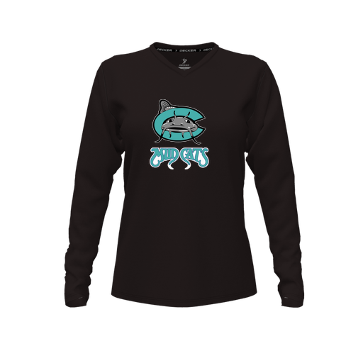 [CUS-DFW-TEES-PER-VNK-LSL-BLK-FYXS-LOGO1] Decker Performance T-Shirt (Female Youth XS, Black, V Neck, Logo 1, Long Sleeve)