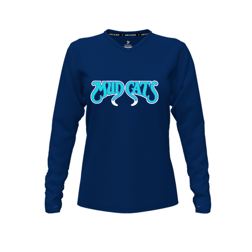 [FTLVPTNV-FYXS-LOGO2] Decker Performance T-Shirt (Female Youth XS, Navy, V Neck, Logo 2, Long Sleeve)