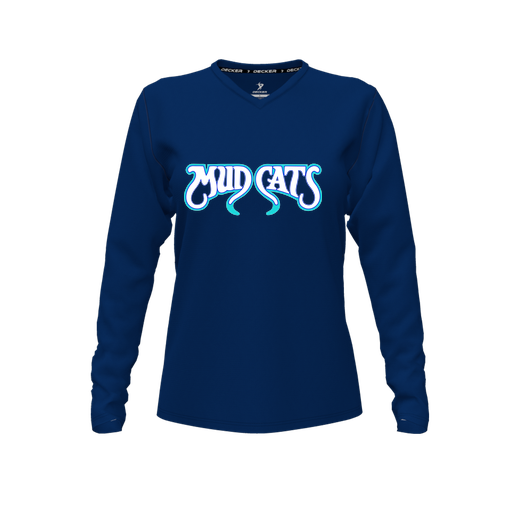 [CUS-DFW-TEES-PER-VNK-LSL-NVY-FYXS-LOGO3] Decker Performance T-Shirt (Female Youth XS, Navy, V Neck, Logo 3, Long Sleeve)