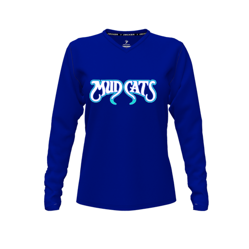 [CUS-DFW-TEES-PER-VNK-LSL-RYL-FYXS-LOGO3] Decker Performance T-Shirt (Female Youth XS, Royal, V Neck, Logo 3, Long Sleeve)