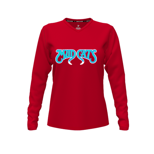 [CUS-DFW-TEES-PER-VNK-LSL-RED-FYXS-LOGO2] Decker Performance T-Shirt (Female Youth XS, Red, V Neck, Logo 2, Long Sleeve)