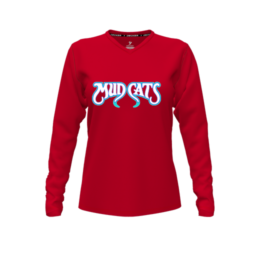 [CUS-DFW-TEES-PER-VNK-LSL-RED-FYXS-LOGO3] Decker Performance T-Shirt (Female Youth XS, Red, V Neck, Logo 3, Long Sleeve)