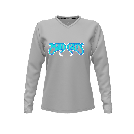 [CUS-DFW-TEES-PER-VNK-LSL-GRY-FYXS-LOGO2] Decker Performance T-Shirt (Female Youth XS, Gray, V Neck, Logo 2, Long Sleeve)