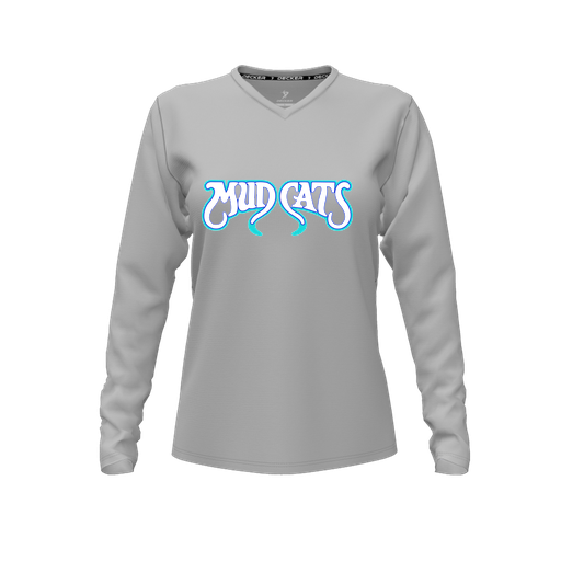 [CUS-DFW-TEES-PER-VNK-LSL-GRY-FYXS-LOGO3] Decker Performance T-Shirt (Female Youth XS, Gray, V Neck, Logo 3, Long Sleeve)