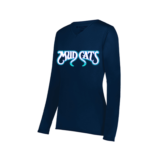 [222824.065.S-LOGO3] Ladies LS Smooth Sport Shirt (Female Adult S, Navy, Logo 3)